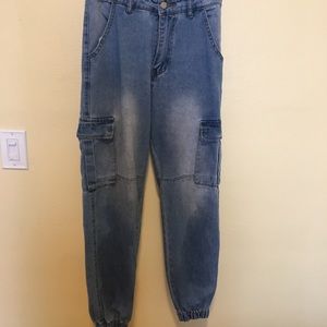 Shein High Waisted Cargo Light Denim Blue Jeans US 4